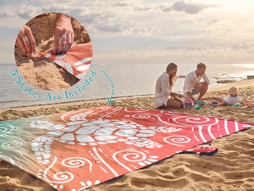 WEKAPO Beach Blanket Waterproof Sandproof Oversized 8x7 ft - Sea Turtle Pattern, Extra Large, Sand-Free for Beach & Picnic