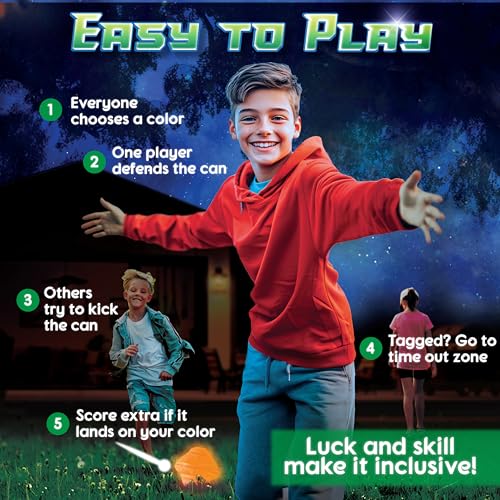 Glow in the Dark Kick the Can Outdoor Game for Kids Ages 4+ - Backyard & Camping Fun