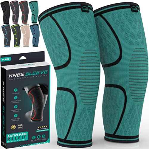 Modvel 2 Pack Knee Brace | Knee Compression Sleeve for Men & Women | Knee Support for Running | Medical Grade Knee Pads for Meniscus Tear, ACL, Arthritis, Joint Pain Relief. (Turquoise, XXL)