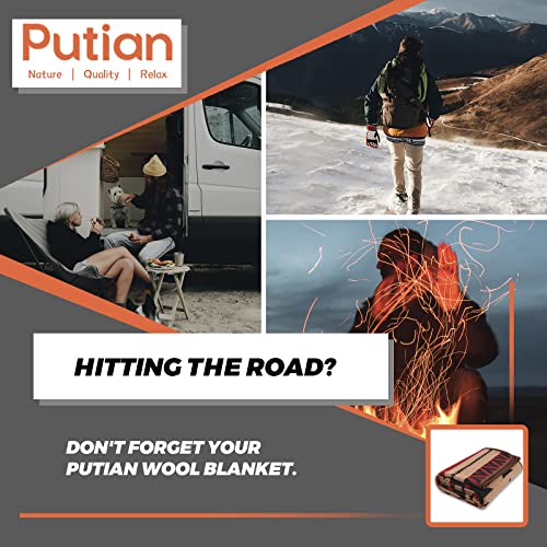 Merino Wool Blanket - Warm Camping Throw 87 x 63 Kaki Flame - Lightweight & Durable