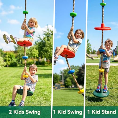 Kids Tree Swing with Dual Large Discs and Platforms - Red Green Variation