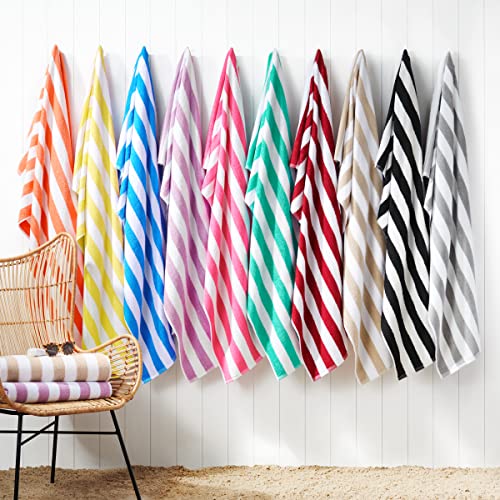 Arkwright California Cabana Stripe Beach Towel - Pack of 4, Large Soft Quick Dry Cotton Terry Towels Set for Pool, Swim, and Hot Tub, Oversized 30 x 70 in, Beige