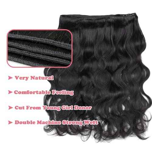 14A Human Hair Bundles 16 Inch Body Wave Bundles Human Hair 100% Unprocessed Brazilian Virgin Hair Body Wave 1 Bundle Human Hair Extensions for Women Natural Color Quick Weave