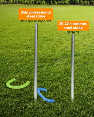 Professional Horseshoe Game Set with Steel Shoes & Stakes - Green & Blue Variation