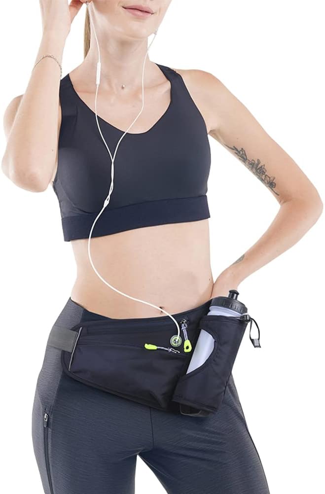 Hydration Running Belt with Bottle, Fanny Pack with Water Bottle Holder Unisex Sport Pouch Belt for Fitness Jogging Hiking Travel