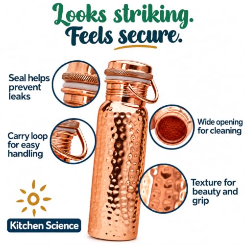 Pure Hammered Copper Water Bottle 34 oz with Handle & Canvas Sleeve
