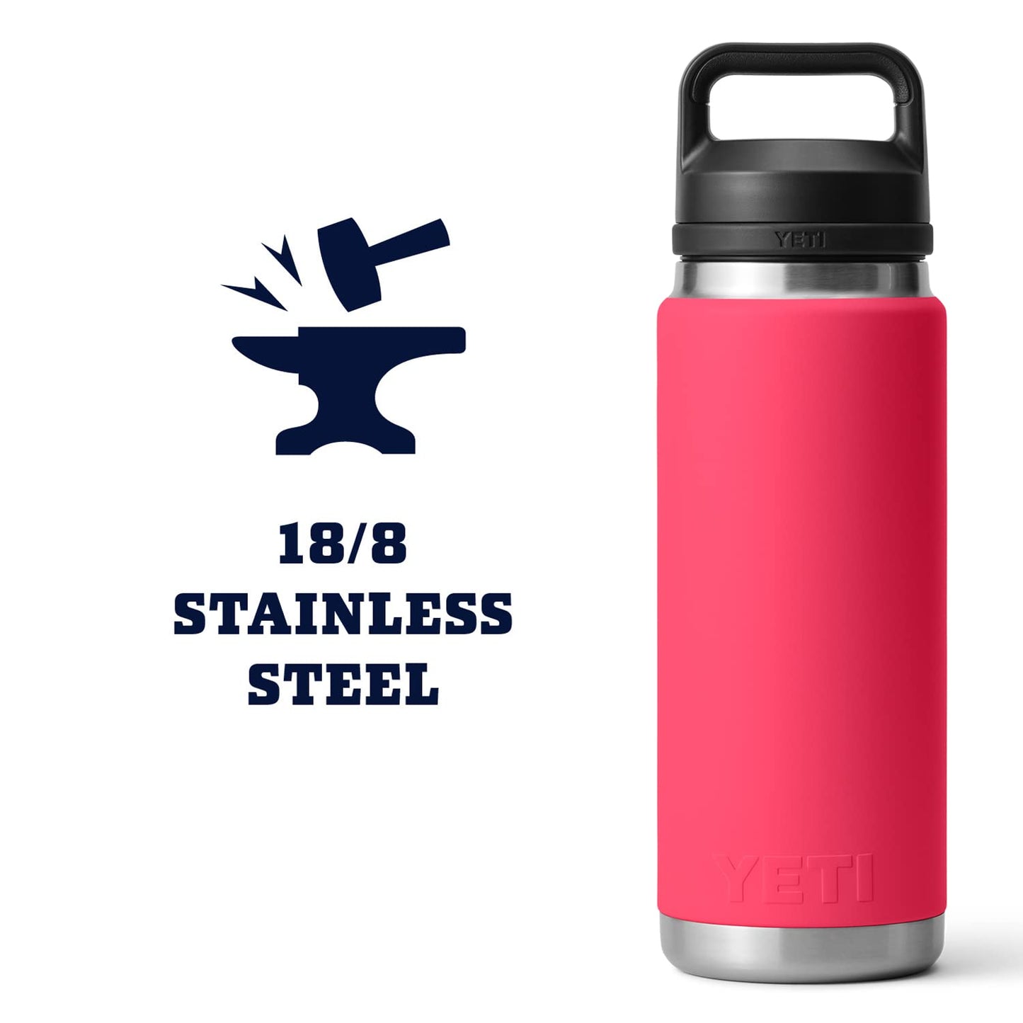 YETI Rambler 26 oz Bottle, Leakproof, Vacuum Insulated, Stainless Steel with Chug Cap, Bimini Pink