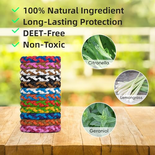 12 Pack Mosquito Repellent Bracelets - DEET-Free & Natural for Adults & Kids