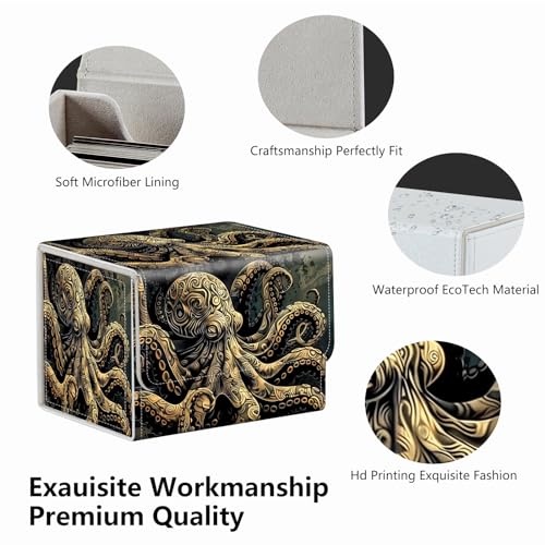 Magnetic Deck Box for Trading Card Games Dark Gold Metal Octopus Variation - MTG Commander Storage Case