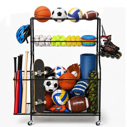 DuraMax Garage Sports Storage Rack with Wheels, Ball & Equipment Organizer
