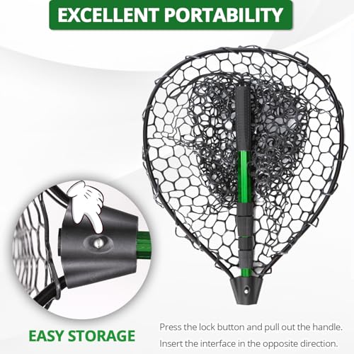 Telescoping Rubber Fishing Net with Handle - 20.3x16 Inch Hoop, L Size