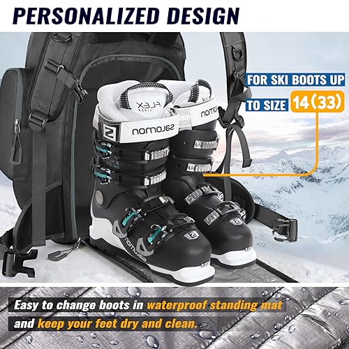 RESVIN Ski Boot Bag 65L Waterproof Travel Backpack for Snowboarding - Light Black