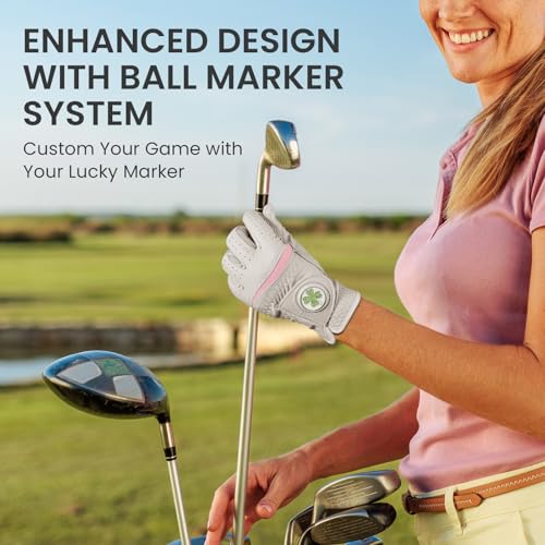 Women's Golf Glove with Bling Ball Marker - Left Hand, White, Medium