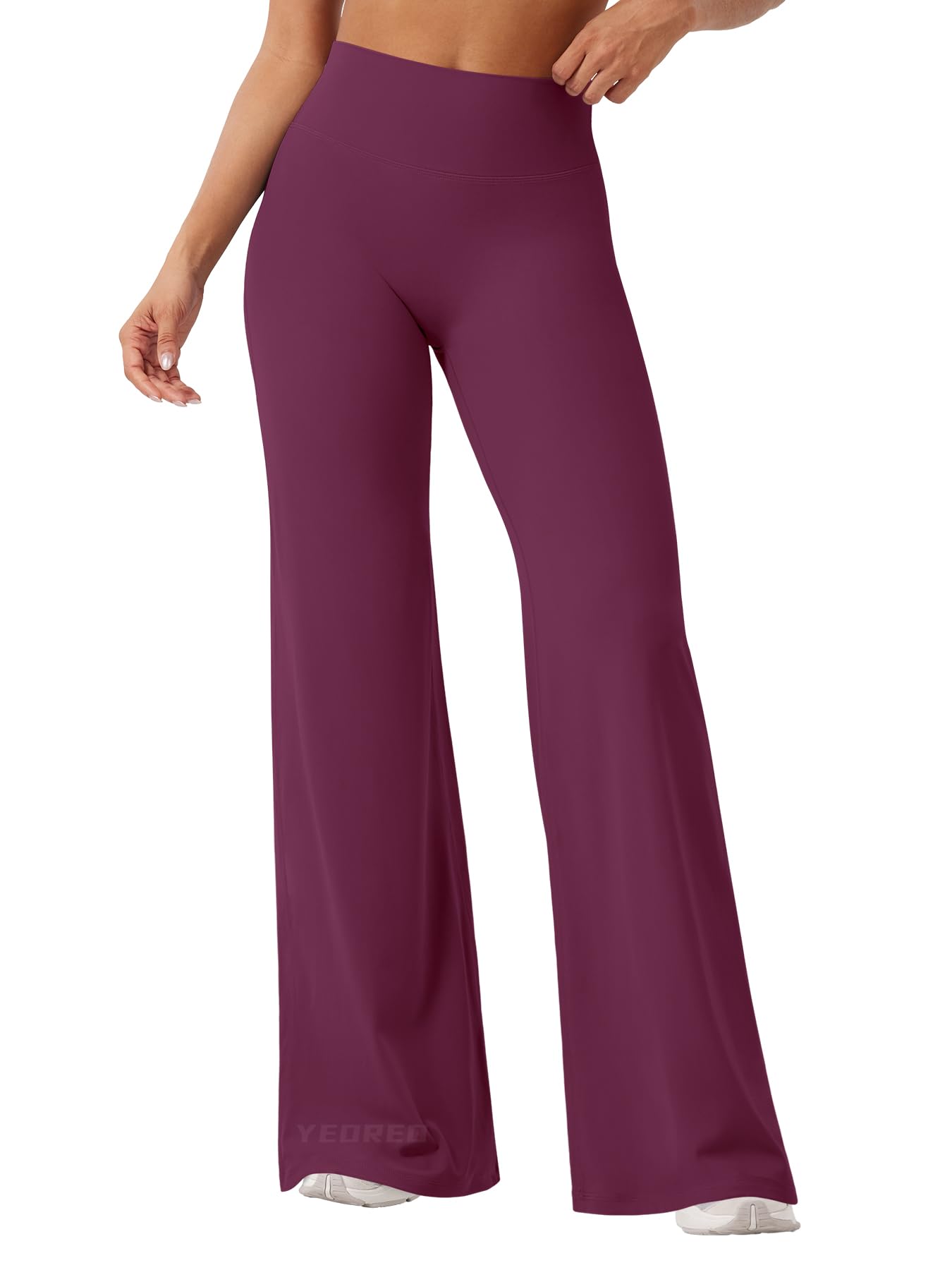 YEOREO Workout Leggings Womens No Front Seam Straight Leggings 33" High Waist Buttery Eddiy Gym Yoga Pants Black Cherry S