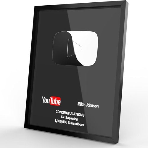 Customizable Plaque for YouTube, Personalized Button/Playbutton for YT Creators Subscriber Award Milestone Plaque Gold & Silver