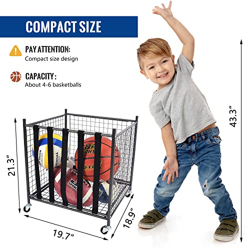 Sports Equipment Organizer Cart for Balls and Gear, Compact Metal Storage
