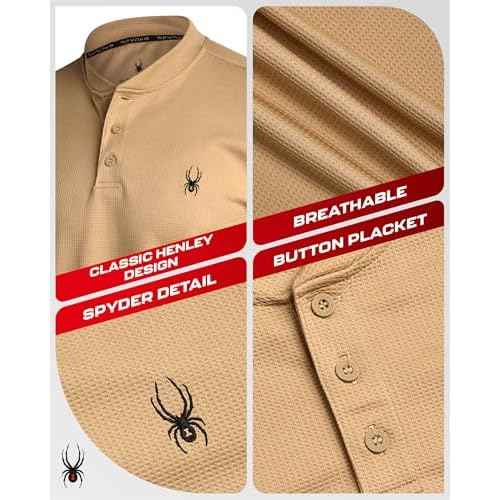Spyder Mens Henley Shirt - Lightweight Quick Dry Moisture Wicking Long Sleeve Athletic Performance Shirts for Men