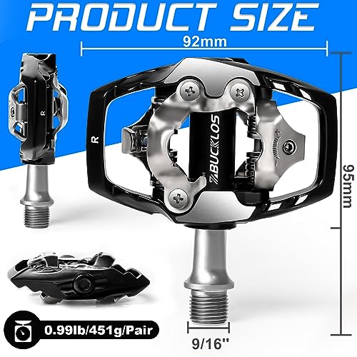 Bike Clip Pedals MTB Mountain Bike Clipless Dual Sided 9/16 Inch - Black-1