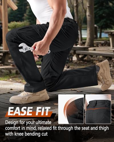 Men's Tactical Cargo Pants Ripstop Work Pants 10 Pockets - 32W x 30L Black