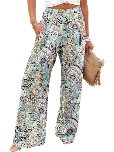 Women's Palazzo Lounge Pants - High Waist Wide Leg Flowing Trousers with Pockets XX-Large / C3 Pattern