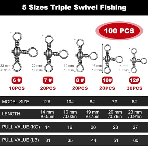 Fishing Swivels 100Pcs Three-Way T-Shape Terminal Tackle for Freshwater Saltwater