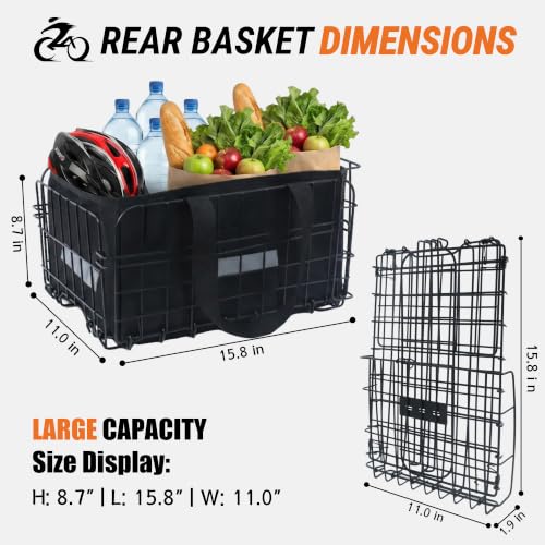 Foldable Rear Bike Basket 15.8 x 11.0 x 8.7 Inch Waterproof Cargo Rack