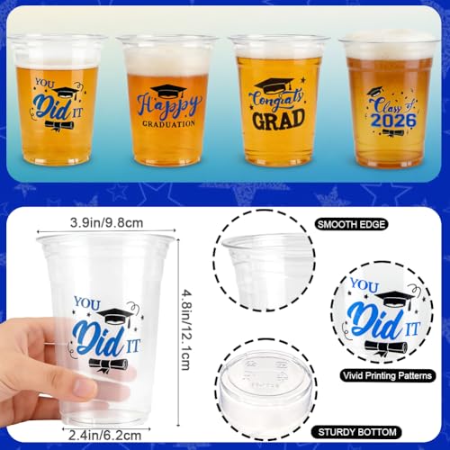 Blue 60 Pack 16oz Graduation Plastic Cups for Class of 2026 Party
