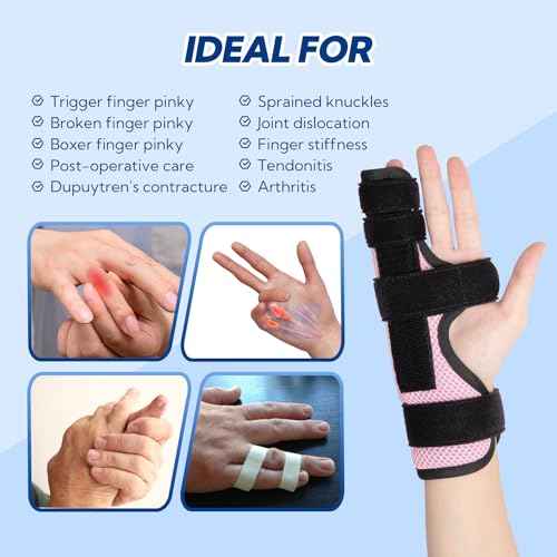 Pinky Finger Splint, Trigger Finger Splint Pinky Right & Left Hand, Ulnar Gutter Splint, Metacarpal Finger Splint Hand Brace for Boxer Finger, Dupuytren's Contracture, Arthritis, Pink, M