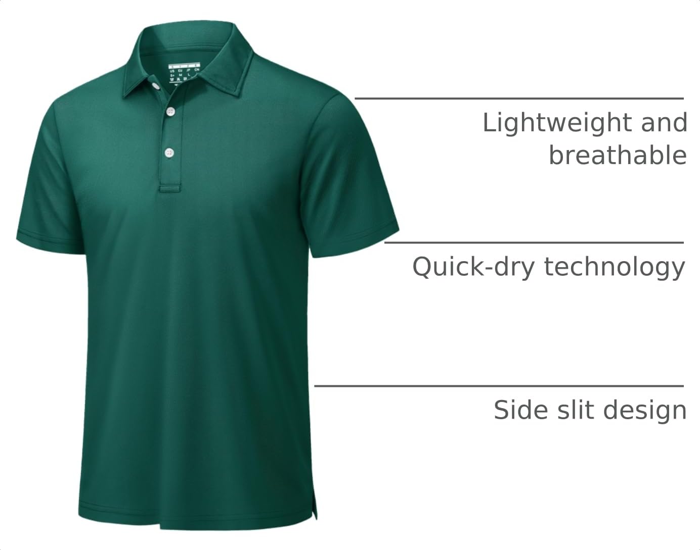 TACVASEN Mens Golf Shirt Dry Fit Mens Polo Shirts Short Sleeve Performance Golf Polos for Men with Collar Work Shirts Emerald Green, 2XL