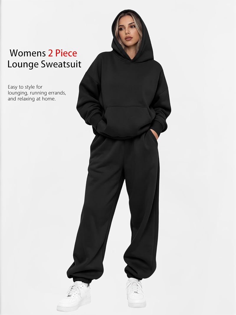Automet Womens 2 Piece Lounge Sweat Set - Black XL (XX-Large) Cotton-Poly Fleece
