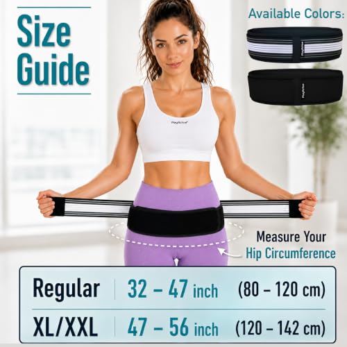 PlayActive Sacroiliac SI Joint Hip Belt - Lower Back & Pelvic Support, Regular (Hip 32-47 inch), Black & White