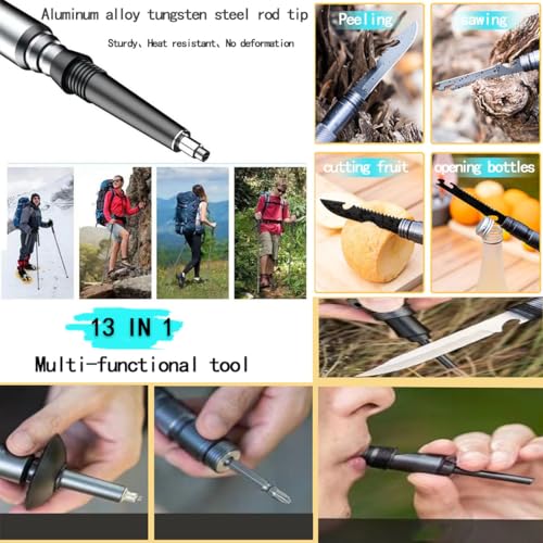 Multifunctional Trekking Pole, Lightweight 6-Section Multifunctional Folding Trekking Pole, Internal Storage Tools, Canvas Storage Bag, Easy to Carry, Suitable for Outdoor Hiking