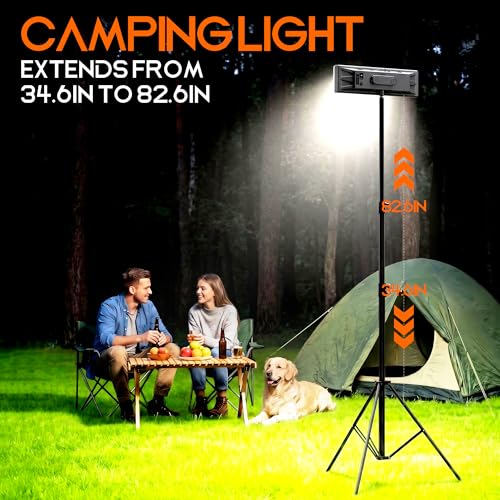 M6 10000mAh Rechargeable LED Work Light with Tripod Stand, Dimmable Cordless Camping Lamp