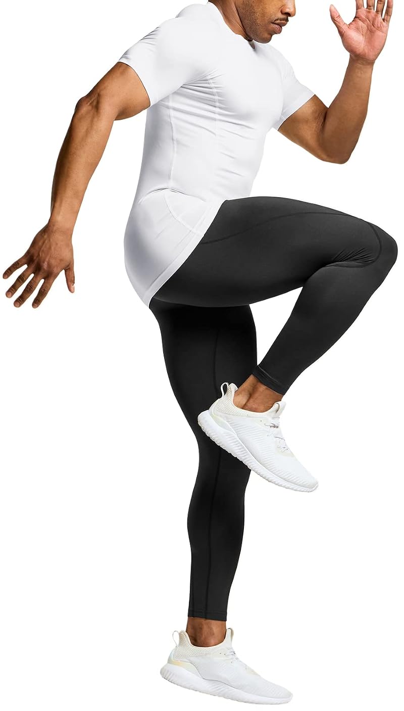 Athlio 3-Pack Men’s Cool Dry Short Sleeve Compression Shirts - Baselayer Athletic Tops, White, Medium