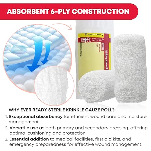 First Aid Gauze Roll 4.5 Inch x 4.1 Yards, Sterile, Latex-Free, 6-Ply, Individually Wrapped - 24 Count