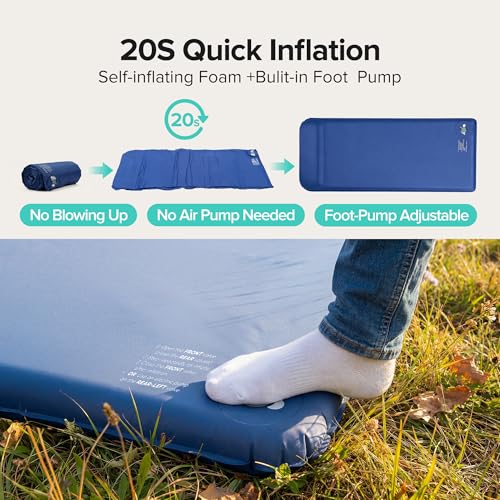 Self-Inflating Foam Sleeping Pad with Pillow for Camping - Thick & Quick Inflate