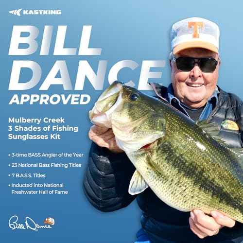 KastKing Bill Dance Mulberry Creek 3 Shades of Fishing Sunglasses Kit, Polarized, UV400 Protection, Oleophobic Coating, Tailored to Bright Sun, Partly Cloudy, and Low Light Conditions