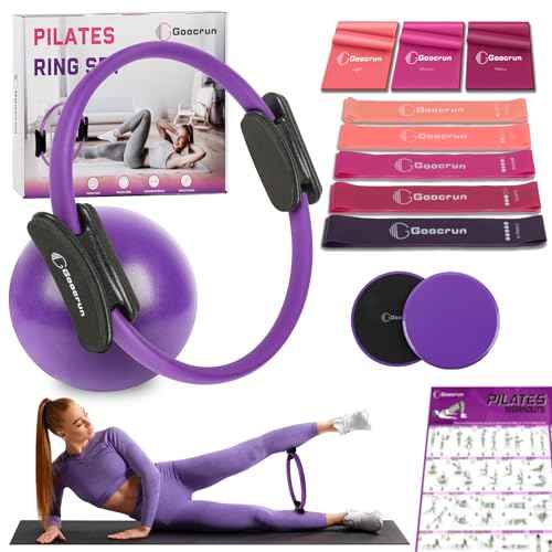Pilates Ring Set with Resistance Bands Set, Pilates Ball, Sliding Disks ? Workout Equipment Home Gym Includes Complete Fitness Poster