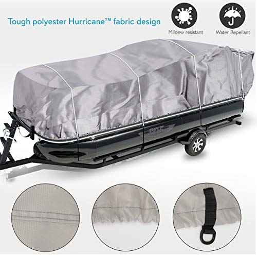 PYLE Boat Cover, Boat, Boat Covers, Heavy Duty Trailerable Waterproof Marine Grade Polyester, Fits Pontoon/Deck Boats 21-24 ft, Beam Width up to 94", Includes Storage Bag, Gray, 300D PU Coated