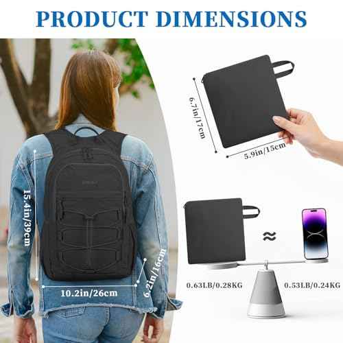 ZOMFELT Hiking Backpack for Women Men, 15L Lightweight Packable Backpack for Trip, Water Resistant Small Travel Backpacks, Foldable daypack for Hiking, Walking, Cycling, Camping, Black