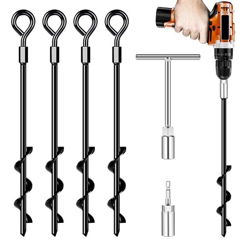 Ground Anchors Screw in, Heavy Duty Tent Stakes Trampoline Anchors 4Pack, Ground Anchors for Camping Tent, Canopies, Carports, Canopy, Sheds, Swing Sets,14in Ground Anchors for High Winds