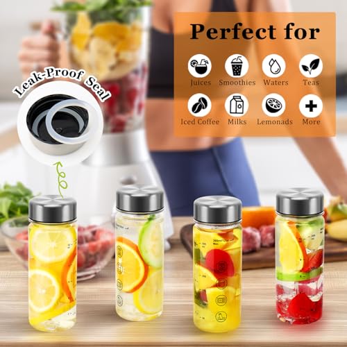 Reusable Plastic Juice Bottles with Caps - 12 oz Wide Mouth, Clear - Variation of 6
