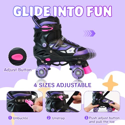 Adjustable Kids Roller Skates with Light Up Wheels - Purple, Medium (US 2Y-5Y)