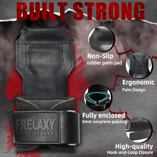 Frelaxy Black Wrist Straps for Weightlifting - One Size, Deadlifts Grip Support