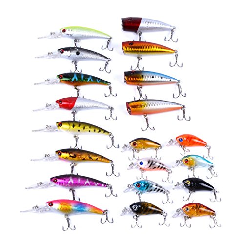 Aorace Fishing Lures Kit 20pcs - Minnow, Popper & Crank Baits for Saltwater & Freshwater