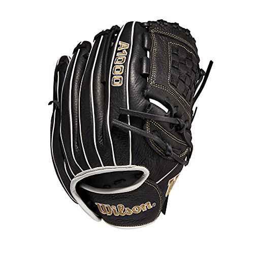Wilson 2022 A1000 P12 12" Fastpitch Pitcher's Glove - Left Hand Throw, Black/Metallic Gold/White