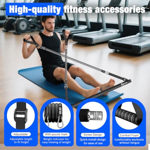 Bbtops Pilates Bar Kit with Resistance Bands - Matte Black Home Workout Equipment