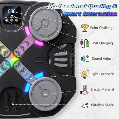 Kids Wall Mount Boxing Machine with Lights and Music, Interactive Punching Target