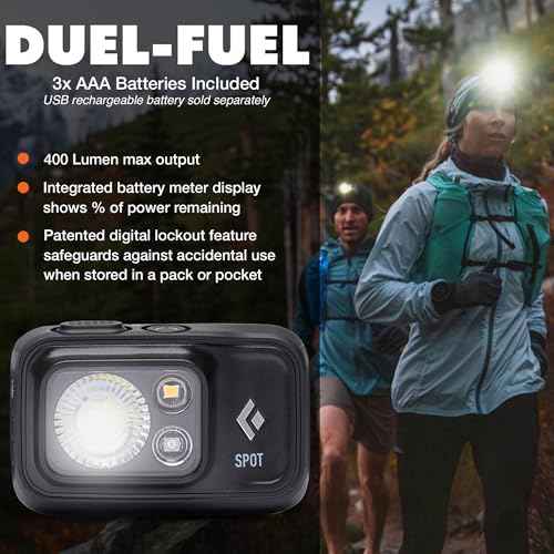 BLACK DIAMOND Spot 400 Headlamp | 400 Lumens Brightness, Dimmable | Waterproof & Durable | 3X AAA Battery Operated (Included) | Black