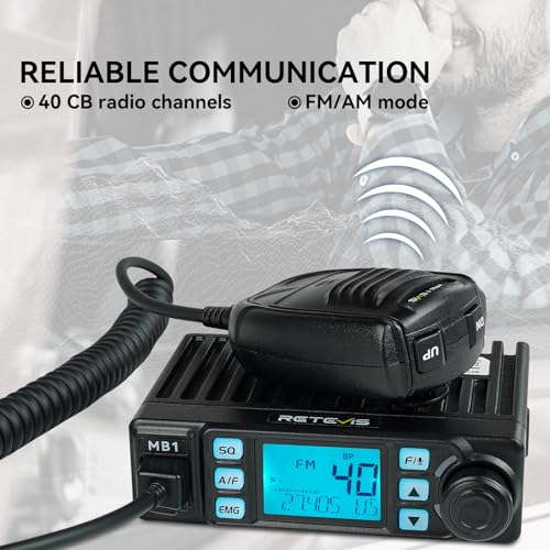 Retevis MB1 40 Channel CB Radio, Noise Cancellation Long Range Mobile Radio, with CB Antenna and Cigarette Lighter, Emergency Channel 9/19, 7-Color Screen, Auto-Scan, External Speaker Jack for Trucker